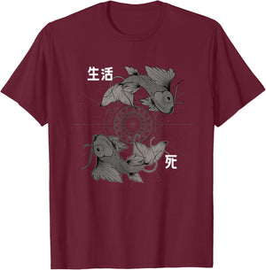 Koi Carp Fish Design Funny Japanese Koi Carp Fish Graphic , -Adults and Kids, Black, Small, Short Sleeve, Party, Fun, Exercise and Fitness, All Seasons T-Shirt - T-Shirt | Maroon