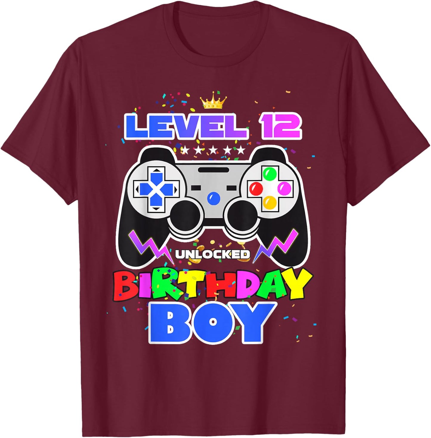 Level 12 Unlocked Birthday Boy 12th Birthday Video Game T-Shirt - T-Shirt | Maroon