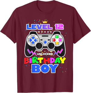 Level 12 Unlocked Birthday Boy 12th Birthday Video Game T-Shirt - T-Shirt | Maroon