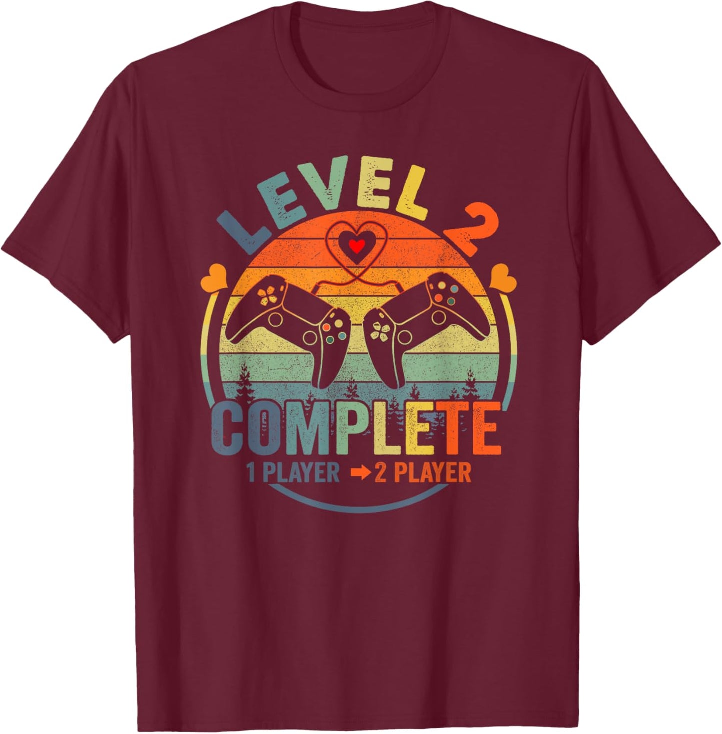 Gamer 2nd Wedding Anniversary Level 2 Complete Anniversary T-Shirt - T-Shirt | Maroon