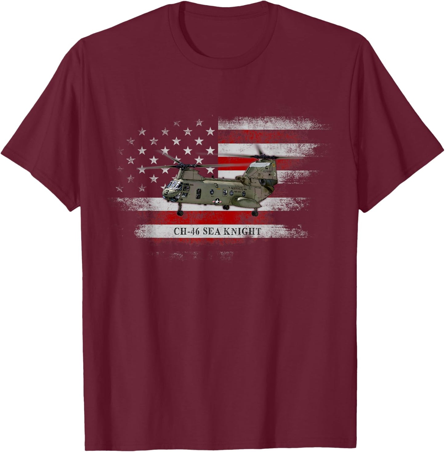 CH-46 Sea Knight Helicopter USA Flag Helicopter Pilot Gifts T-Shirt - T-Shirt | Maroon
