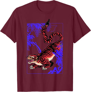 Japanese Aesthetic Tiger Wild Cat Japanese Kanji T-Shirt - T-Shirt | Maroon