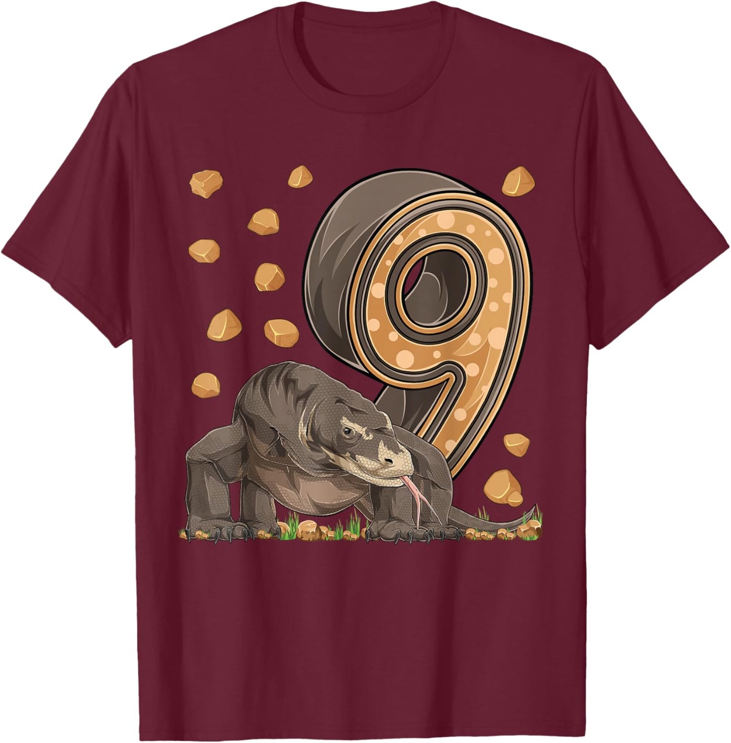 9 Year Old Komodo dragon Reptile 9th Birthday Party B-day T-Shirt - T-Shirt | Maroon