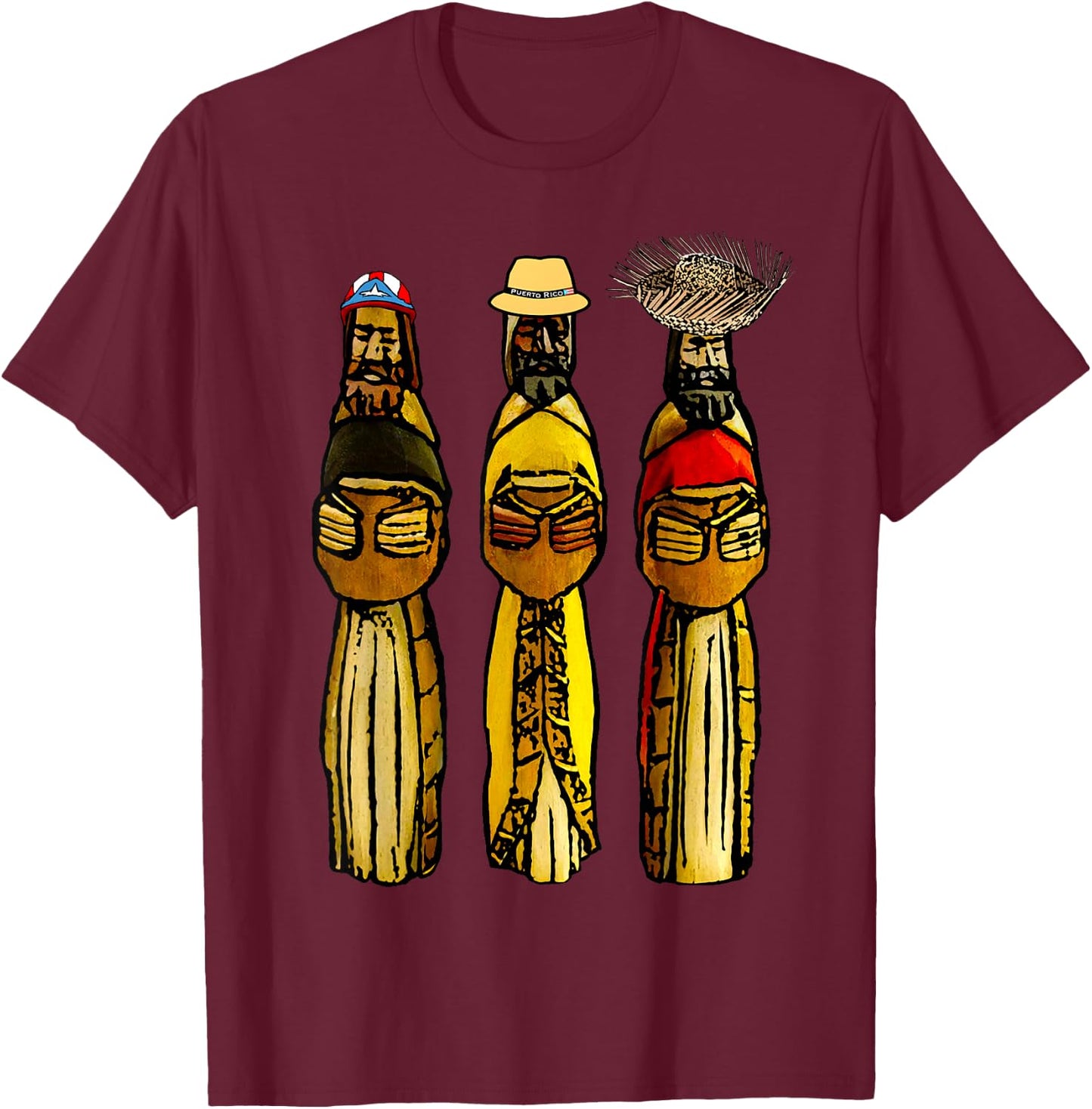 Three Boricua Kings Puerto Rican Wise Men T-Shirt - T-Shirt | Maroon