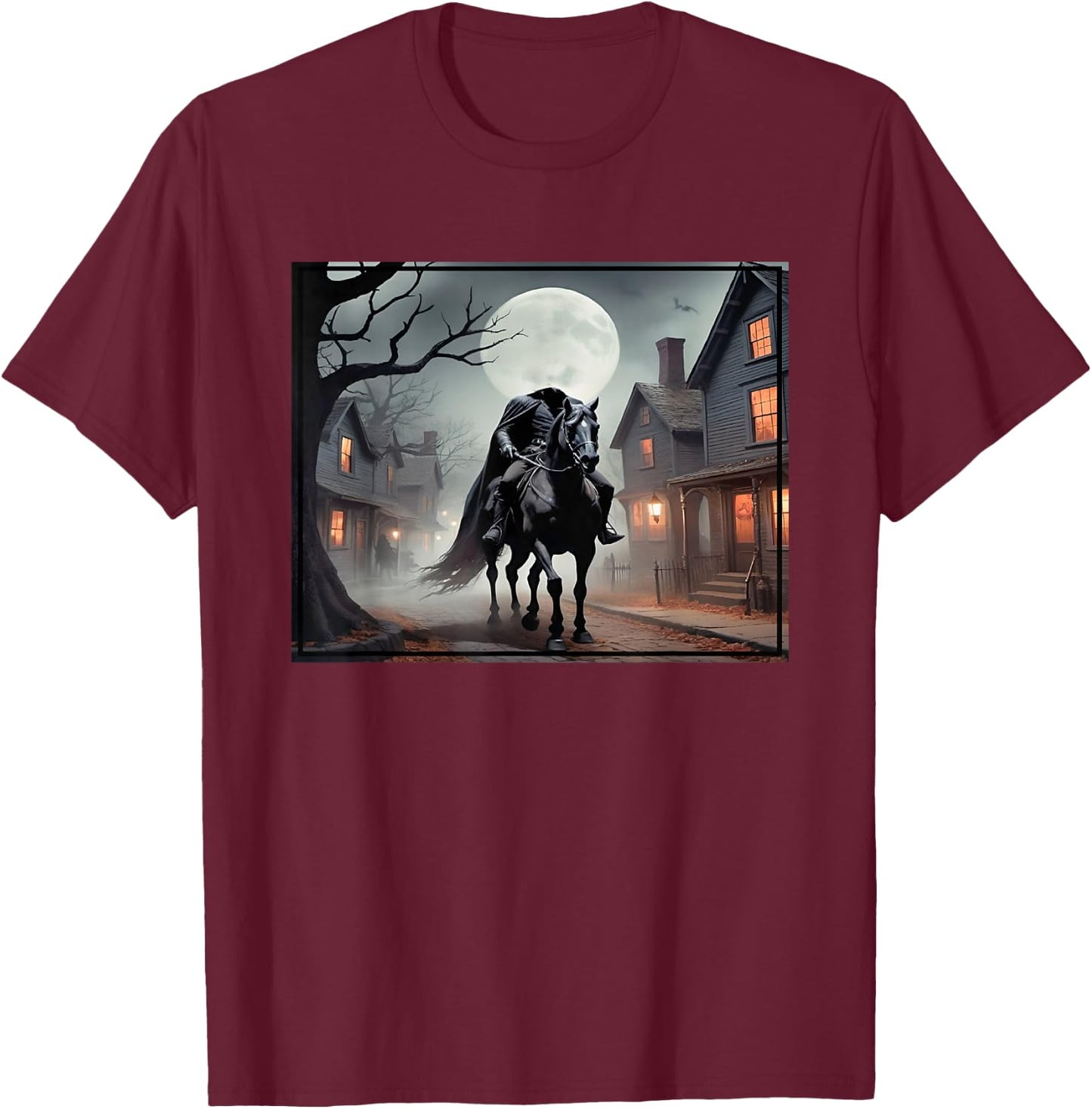 Headless Horseman Riding Through The Town of Sleepy Hollow T-Shirt - T-Shirt | Maroon