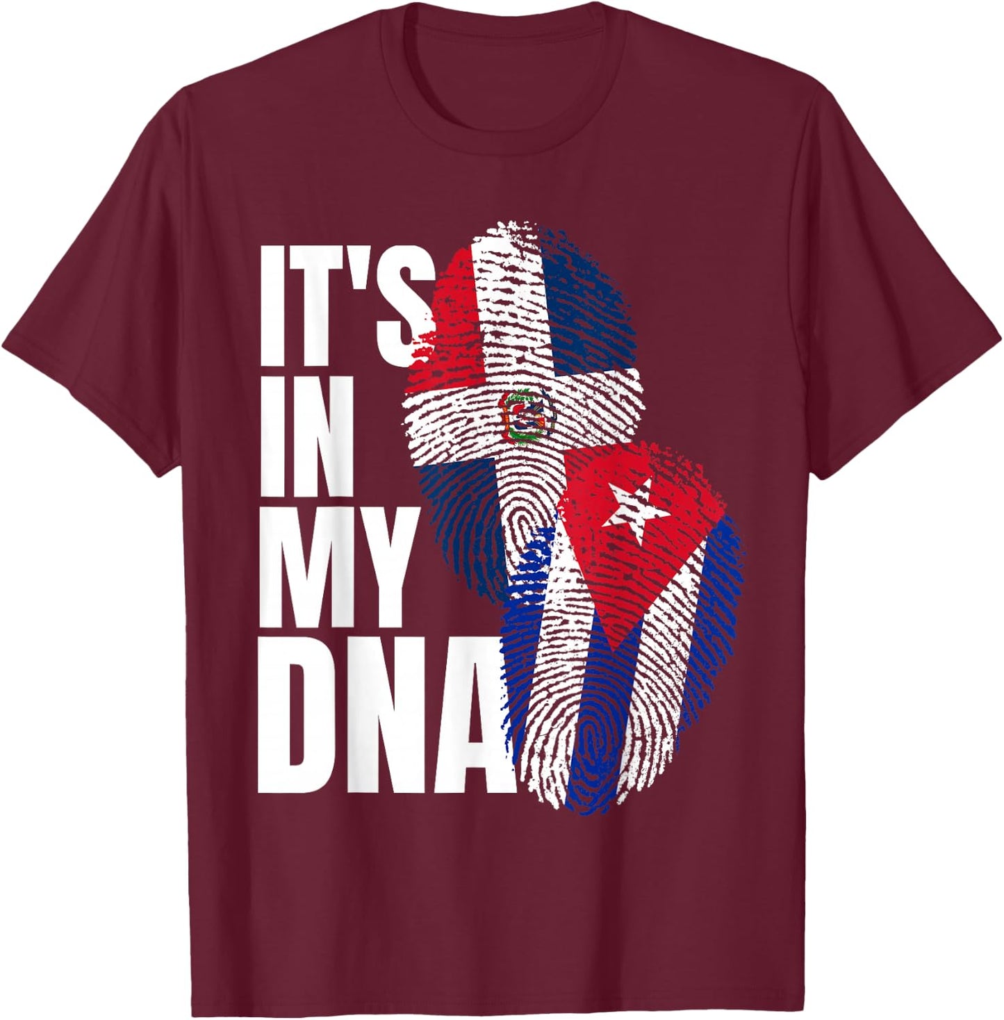 Cuban And Dominican Mix DNA Flag Heritage T-Shirt - T-Shirt | Maroon