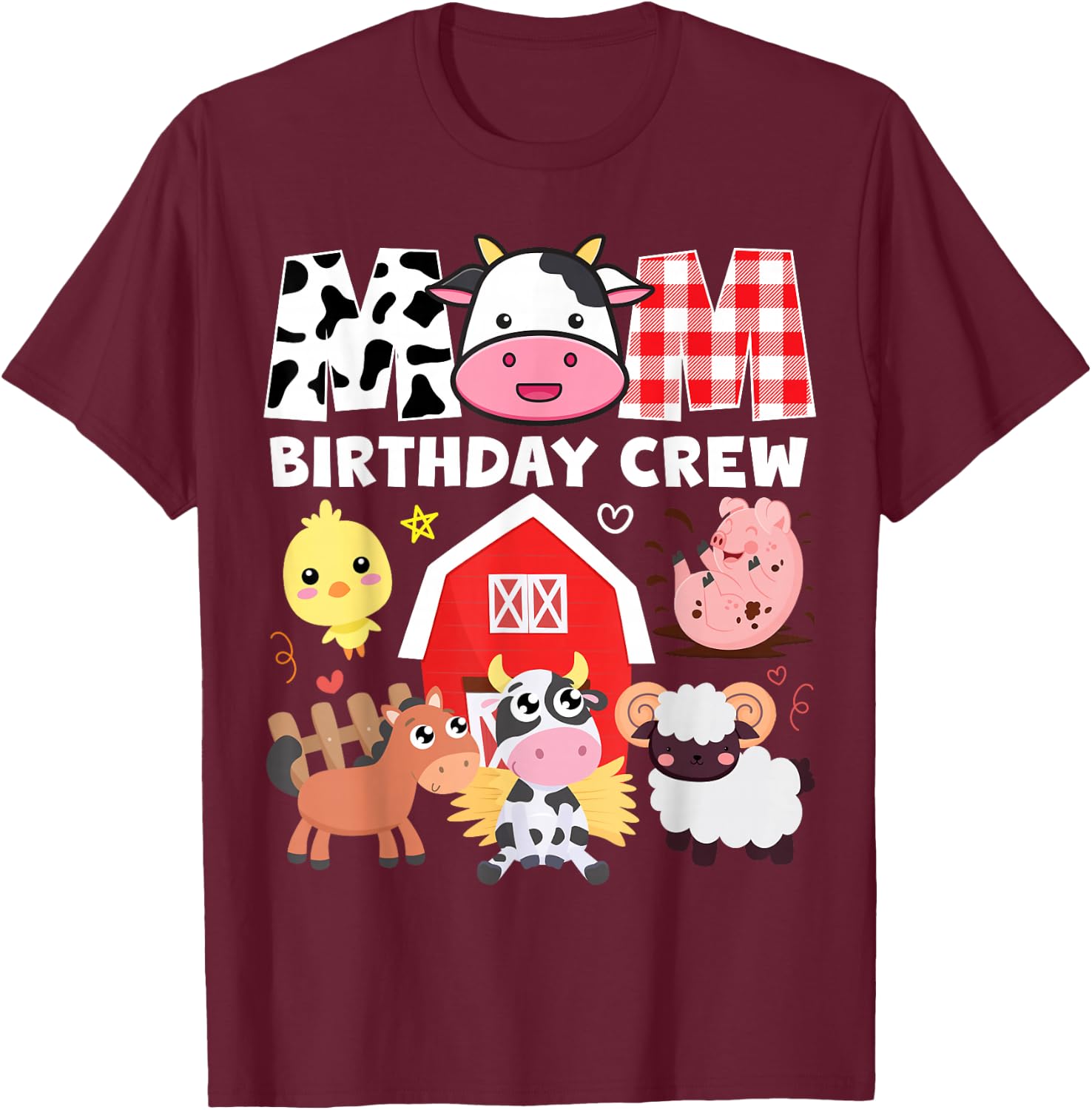 Cow Mom Birthday Crew Farm Theme Animals Kids Birthday Party T-Shirt - T-Shirt | Maroon