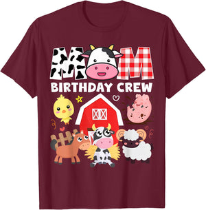 Cow Mom Birthday Crew Farm Theme Animals Kids Birthday Party T-Shirt - T-Shirt | Maroon