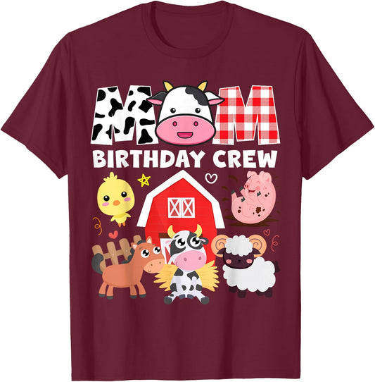 Cow Mom Birthday Crew Farm Theme Animals Kids Birthday Party T-Shirt - T-Shirt | Maroon