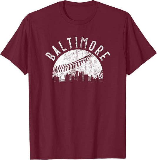 Vintage Baltimore Maryland Skyline Apparel T-Shirt - T-Shirt | Maroon