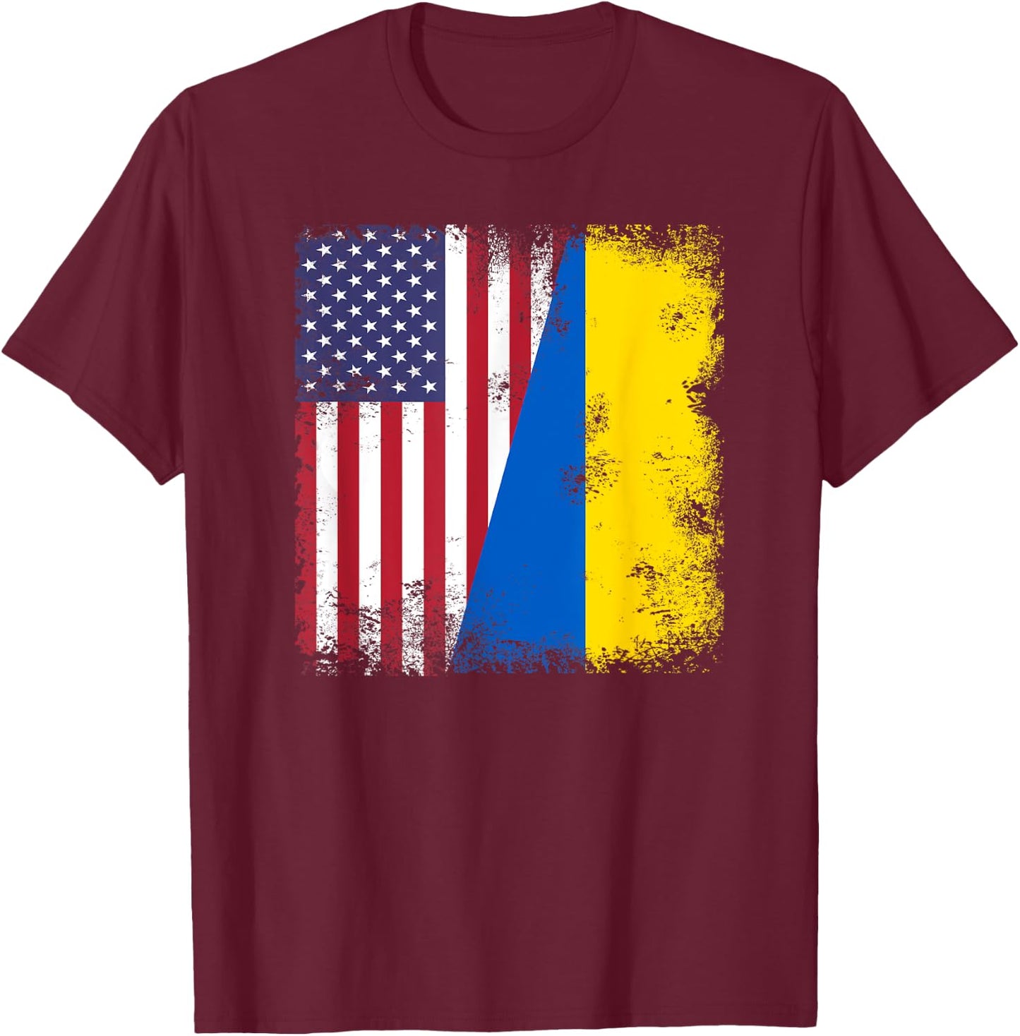 Half Ukrainian Flag | Vintage Ukraine USA Gift T-Shirt - T-Shirt | Maroon