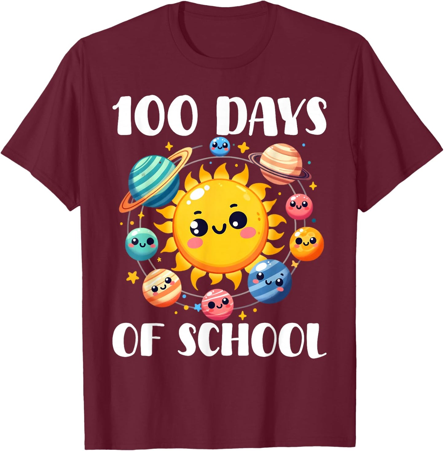 100 Days of School Astronaut Planet 100th Day of School Boys T-Shirt - T-Shirt | Maroon