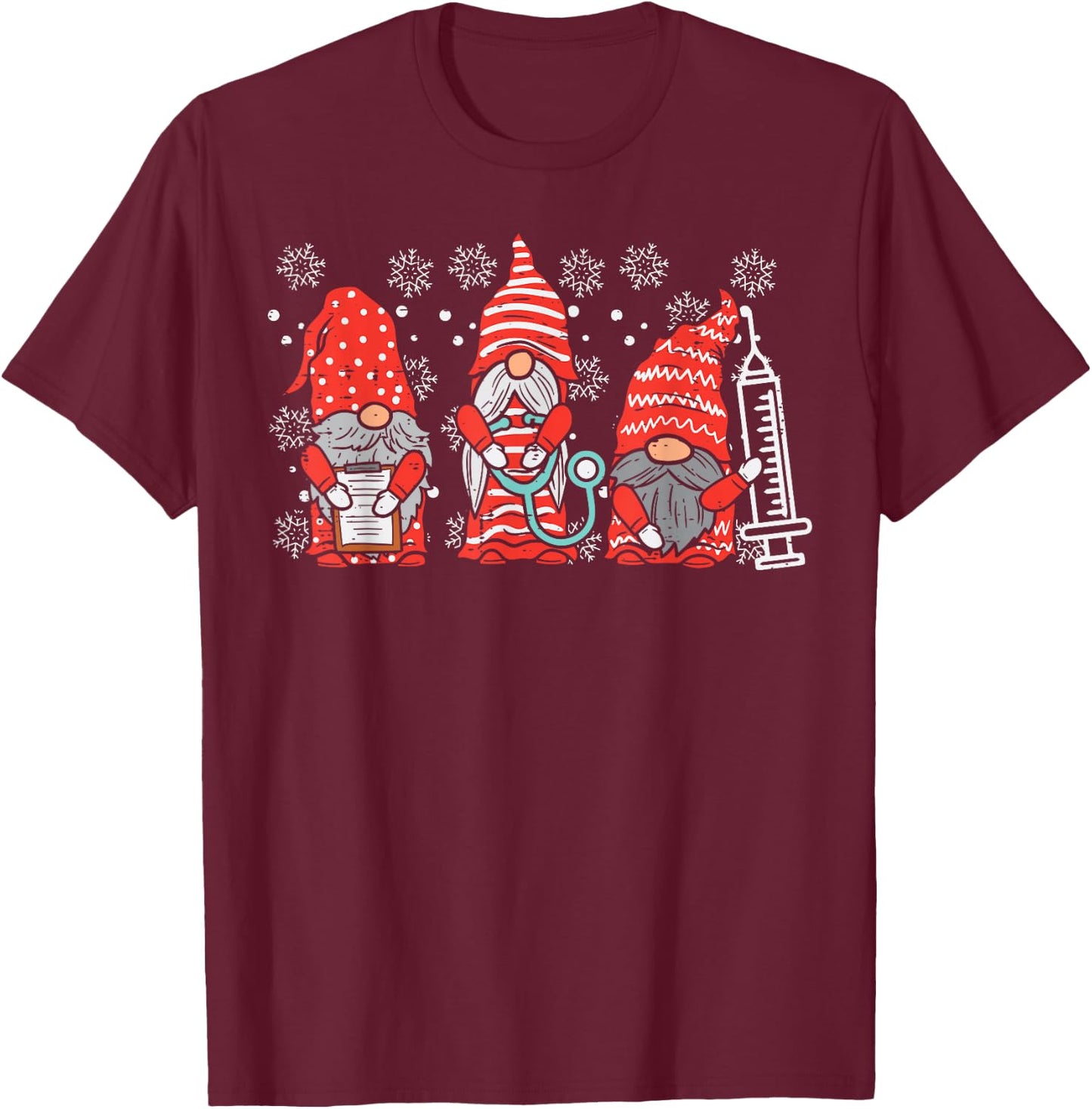 Nurse Christmas Gnomes Cute Xmas Scrub Top for Nurses Women T-Shirt - T-Shirt | Maroon
