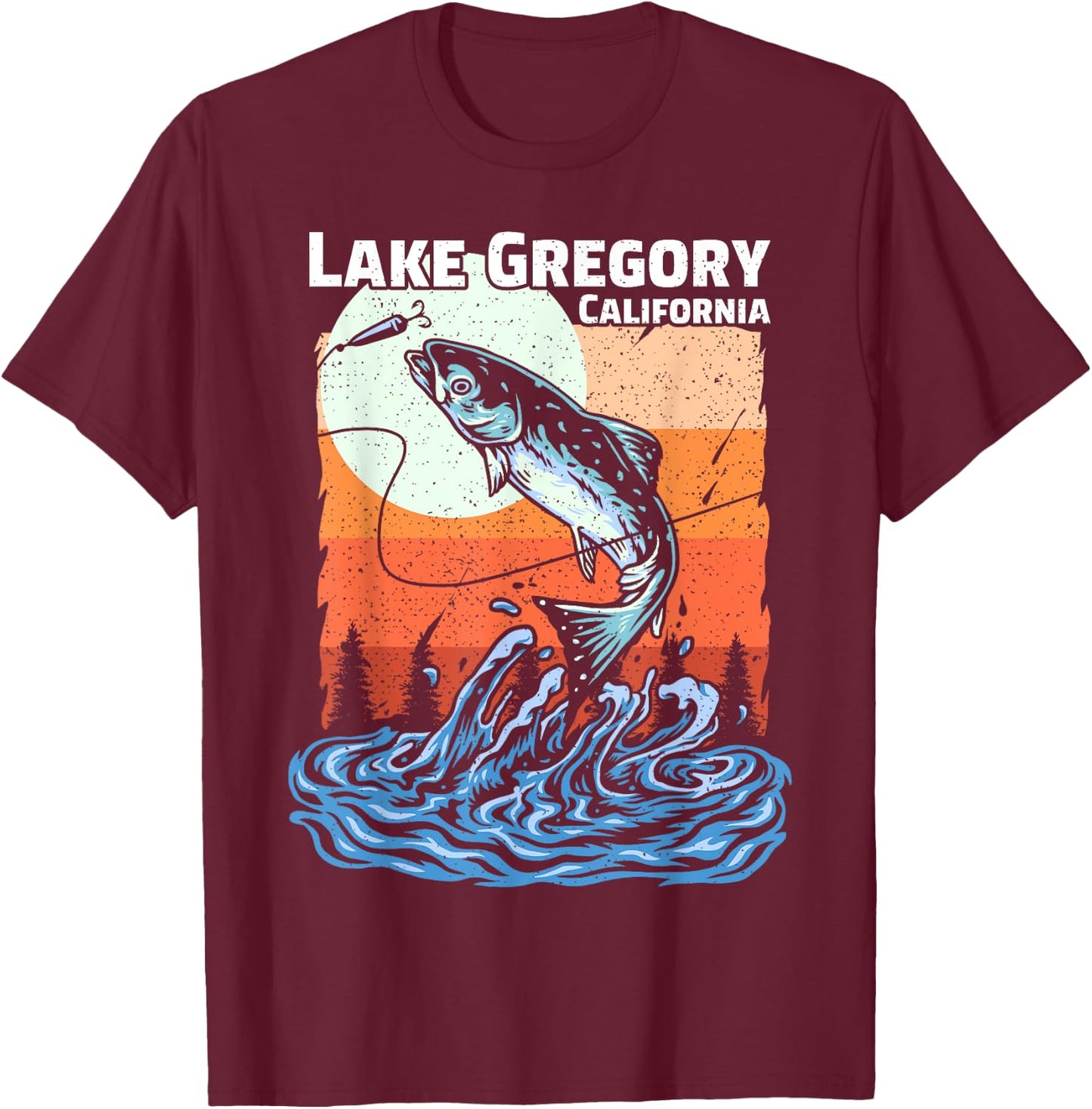 Summer Fishing Retro Sunset California Gregory Lake Women Kids T-Shirt - T-Shirt | Maroon
