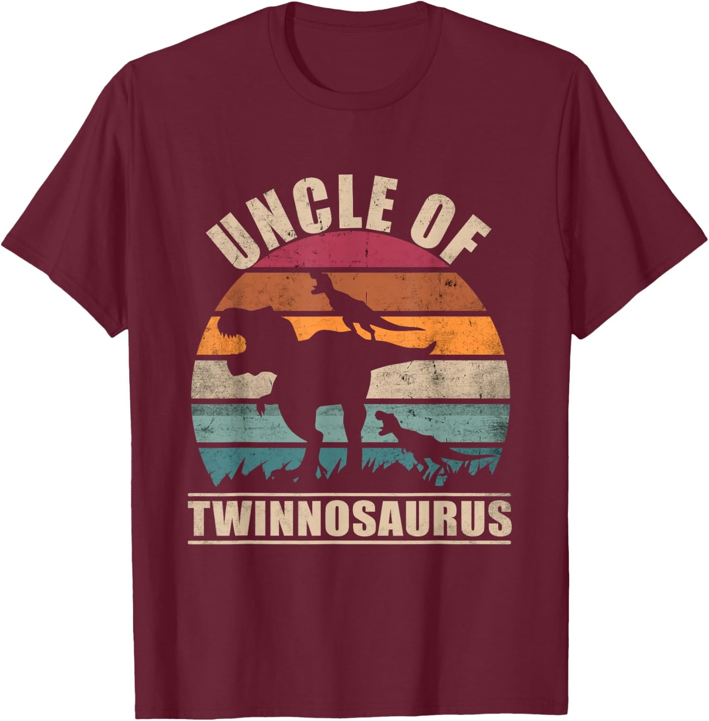 Uncle of Twins Pun Twinnosaurus Announcement Twin Uncle T-Shirt - T-Shirt | Maroon