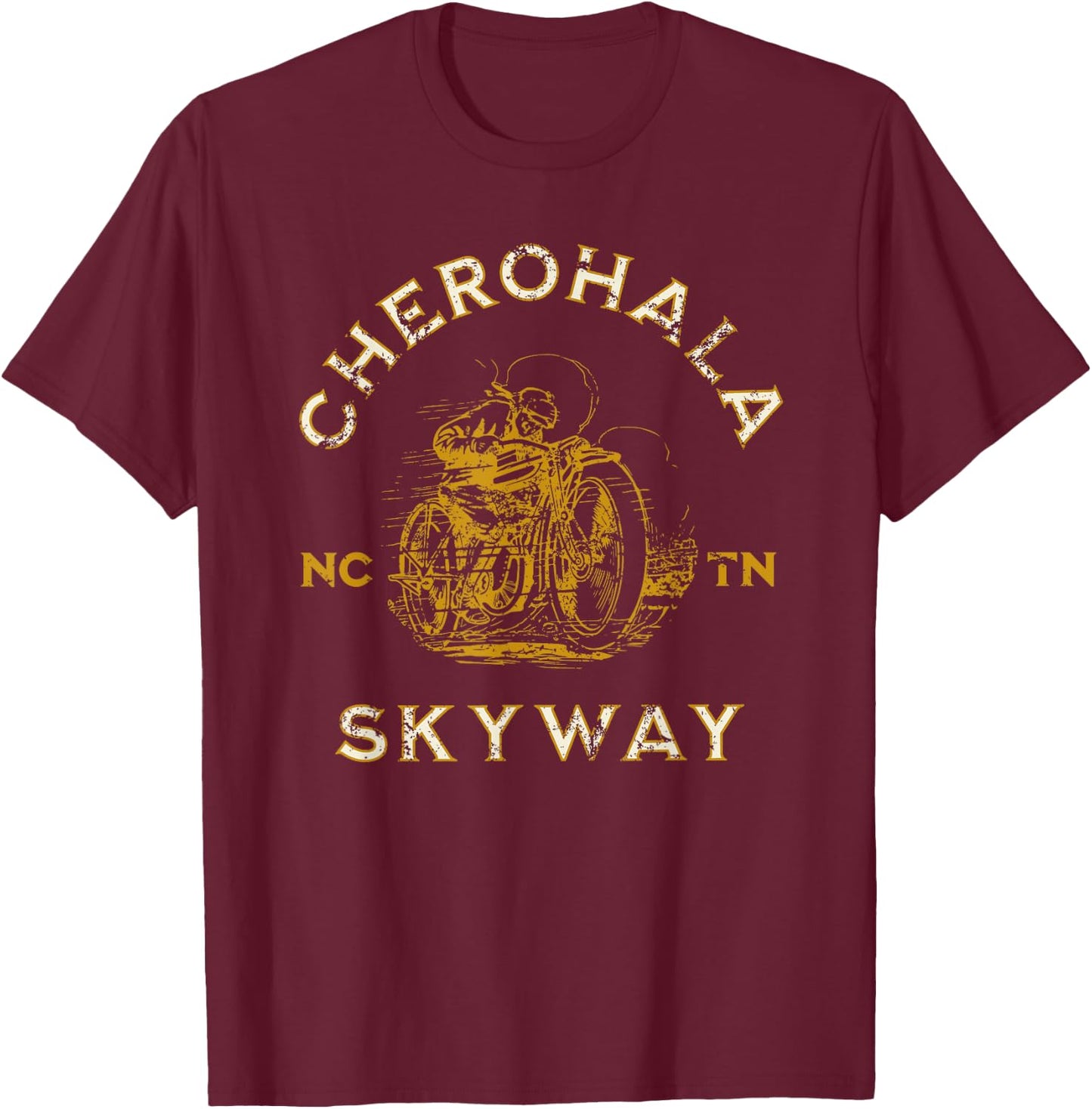 Cherohala Skyway NC and TN USA Motorcycle Design T-Shirt - T-Shirt | Maroon