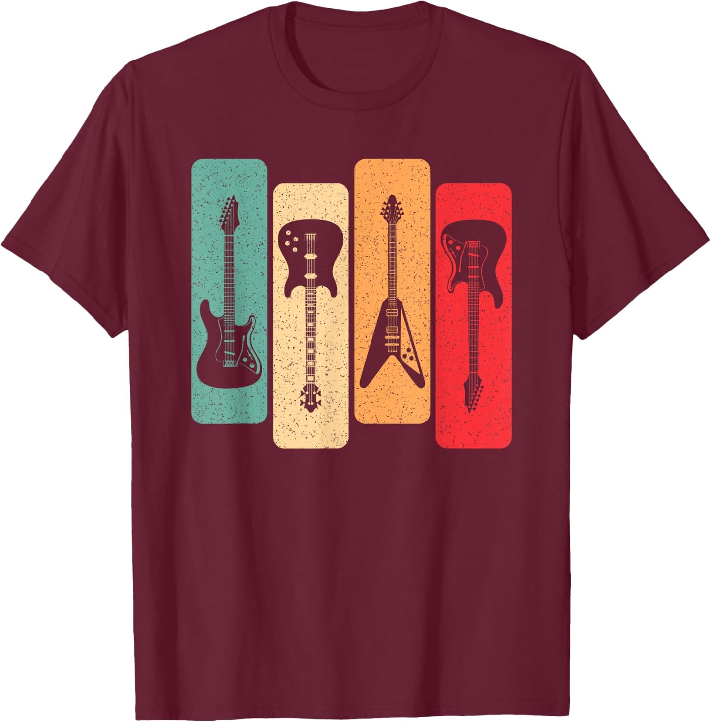 Retro Guitars Guitarist Electric Bass Guitar Rock Music Men T-Shirt - T-Shirt | Maroon