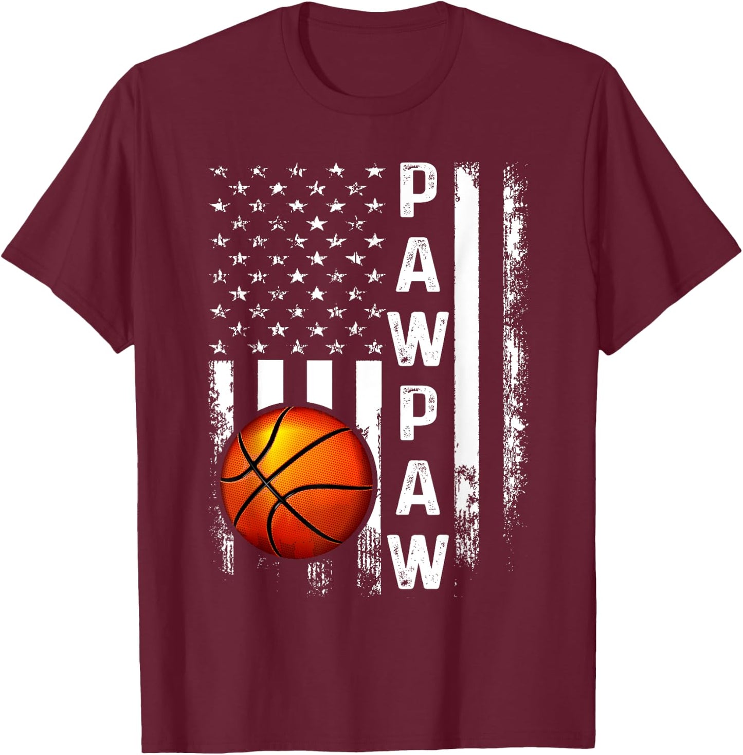 Basketball Pawpaw American Flag Vintage Christmas Xmas T-Shirt - T-Shirt | Maroon
