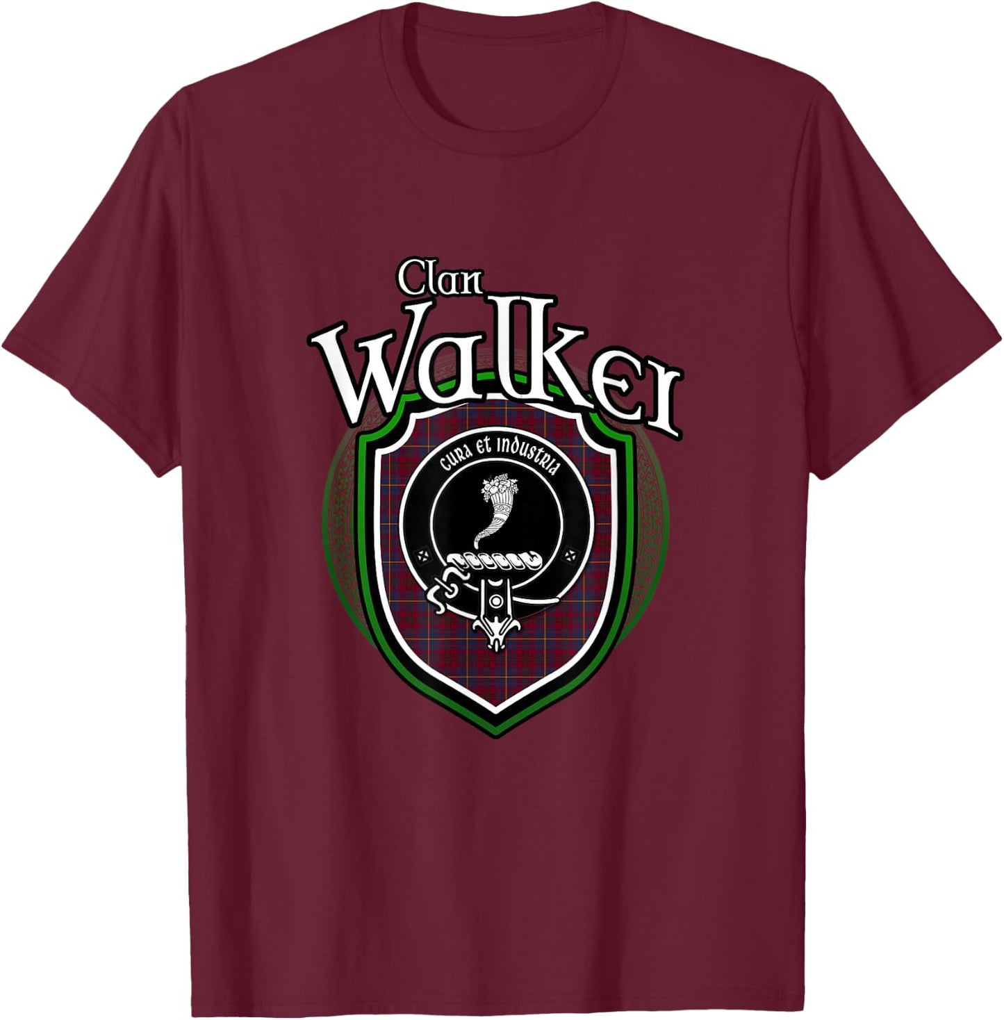 Walker Clan Crest | Scottish Clan Walker Family Badge T-Shirt - T-Shirt | Maroon