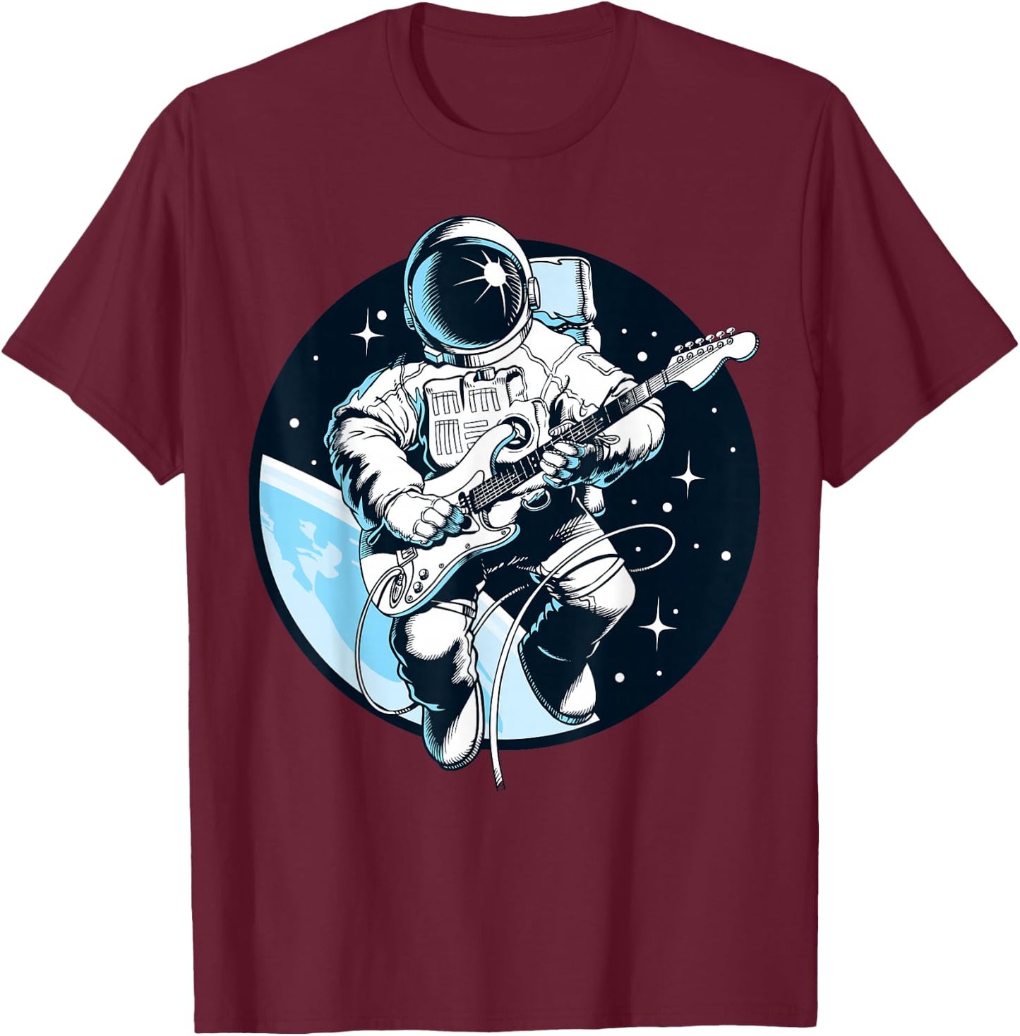 Space Music Astronaut Musician Graphic Design Short Sleeve T-Shirt - T-Shirt | Maroon