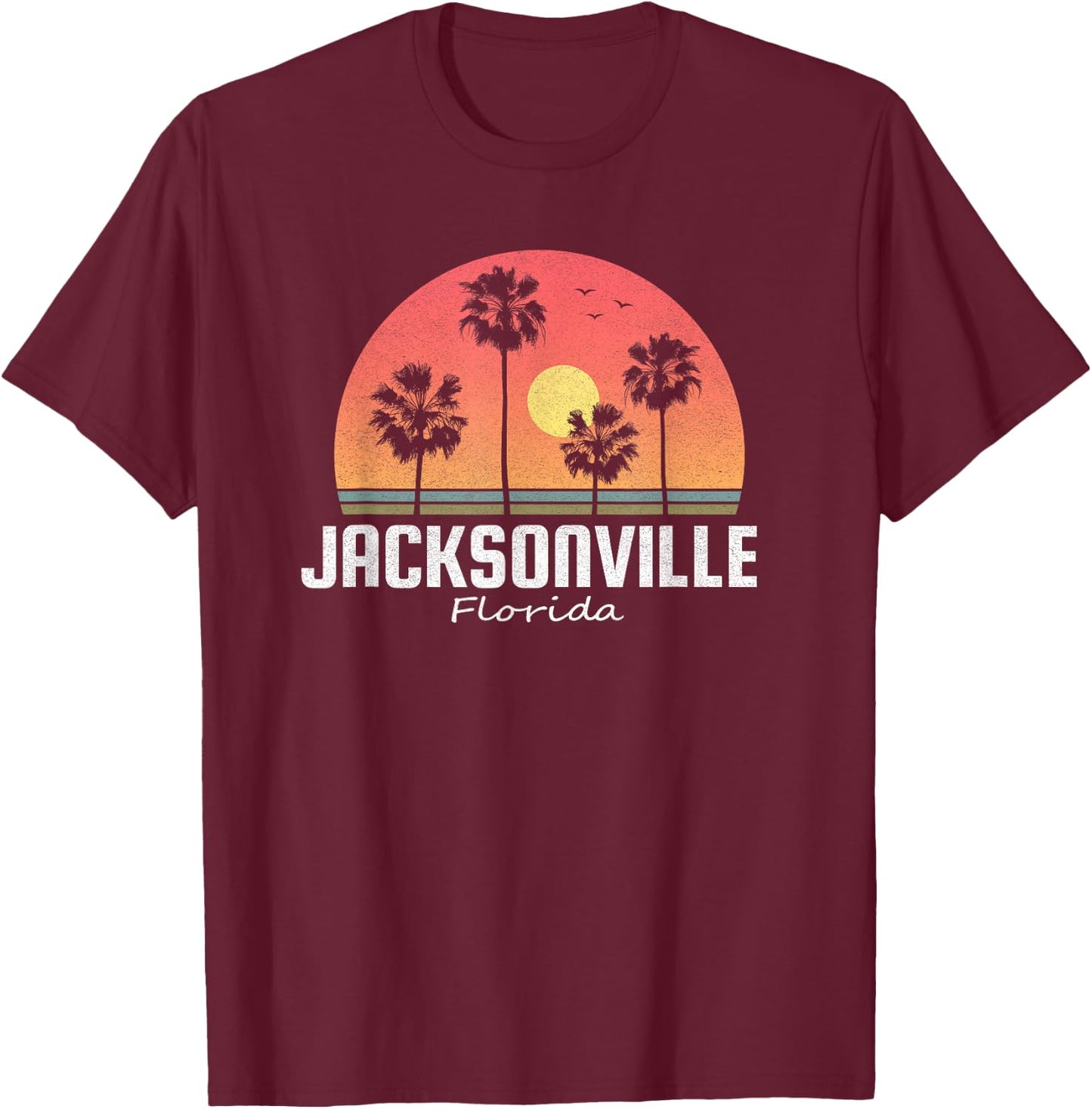 Jacksonville T Shirt Women Men Florida Beach Retro Sunset T-Shirt - T-Shirt | Maroon