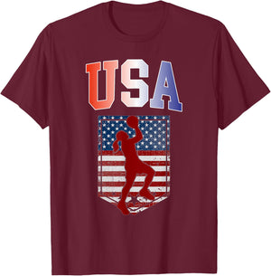 USA Patriotic Women's Basketball American Flag Summer Sports T-Shirt - T-Shirt | Maroon