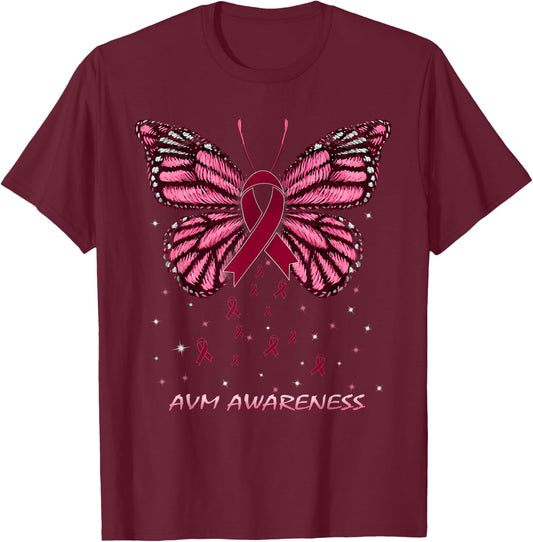 AVM Awareness Butterfly T-Shirt - T-Shirt | Maroon
