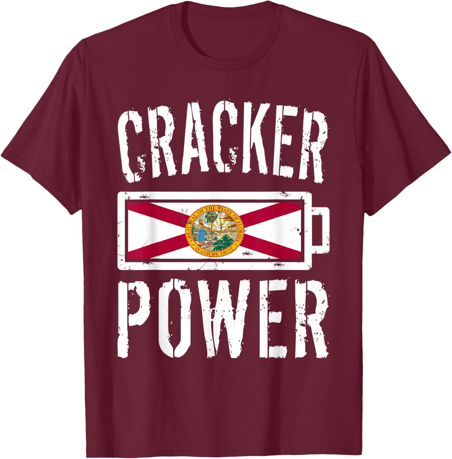 Florida Flag | Cracker Power Battery Proud T-Shirt - T-Shirt | Maroon