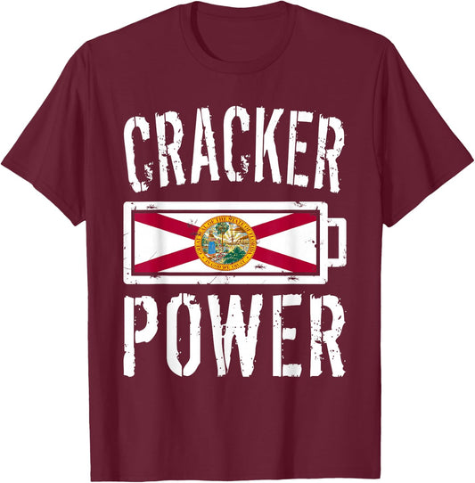 Florida Flag | Cracker Power Battery Proud T-Shirt - T-Shirt | Maroon