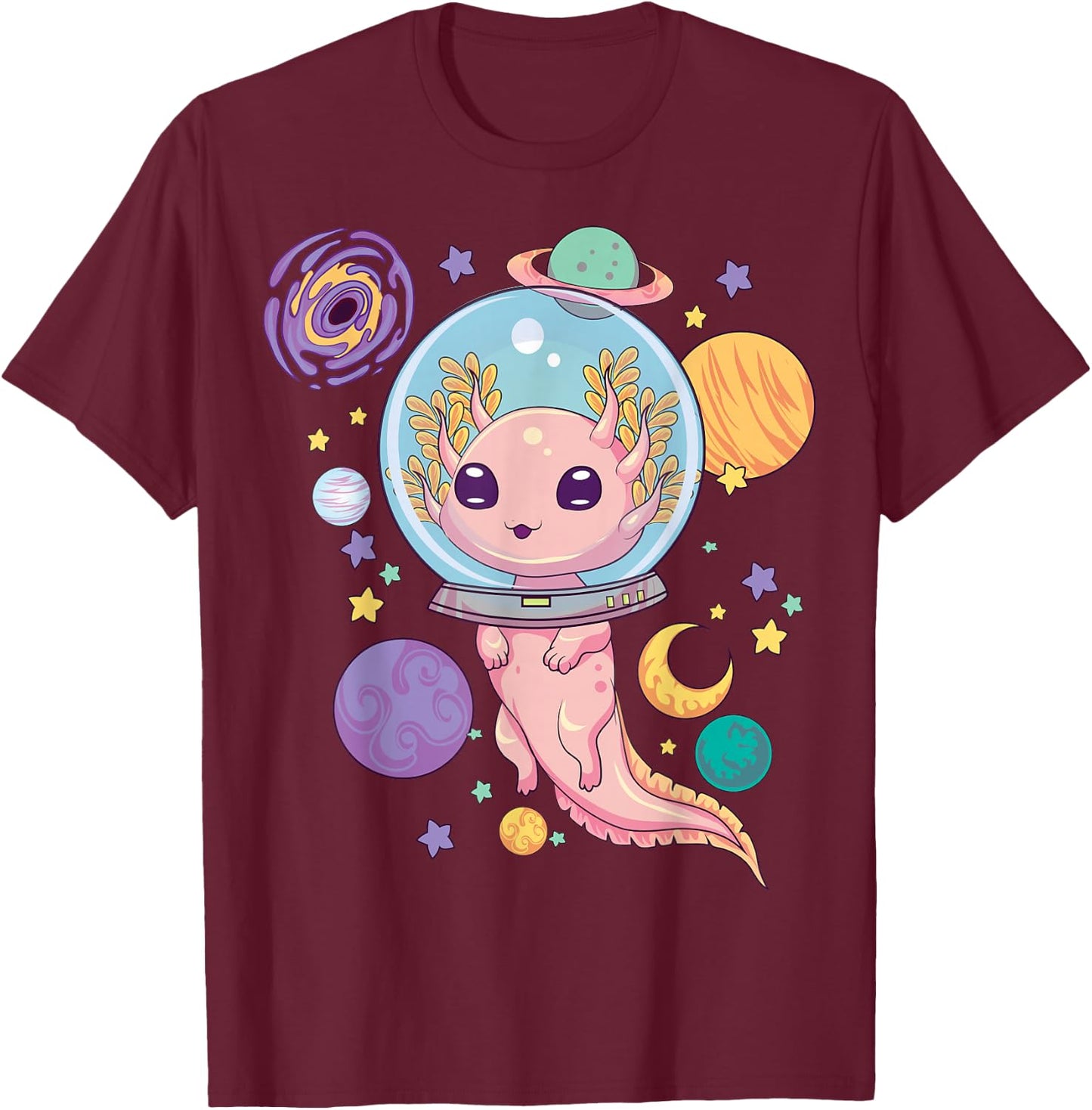 Space Axolotl Shirt Kawaii Pastel Goth Anime Aesthetic Goth T-Shirt - T-Shirt | Maroon