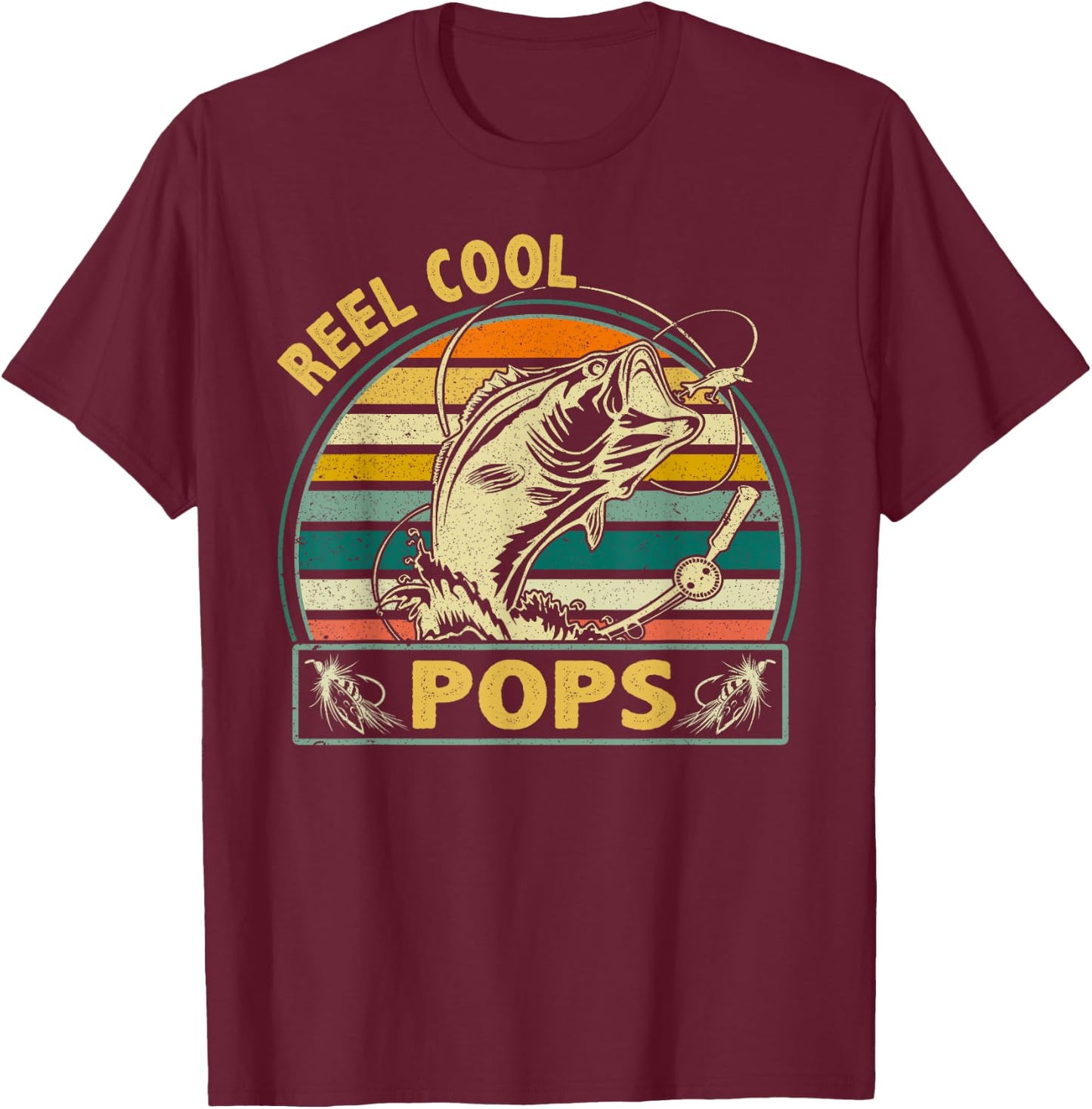 Vintage Reel Cool Pops Fishing Fathers Day For Grandpa Dad T-Shirt - T-Shirt | Maroon