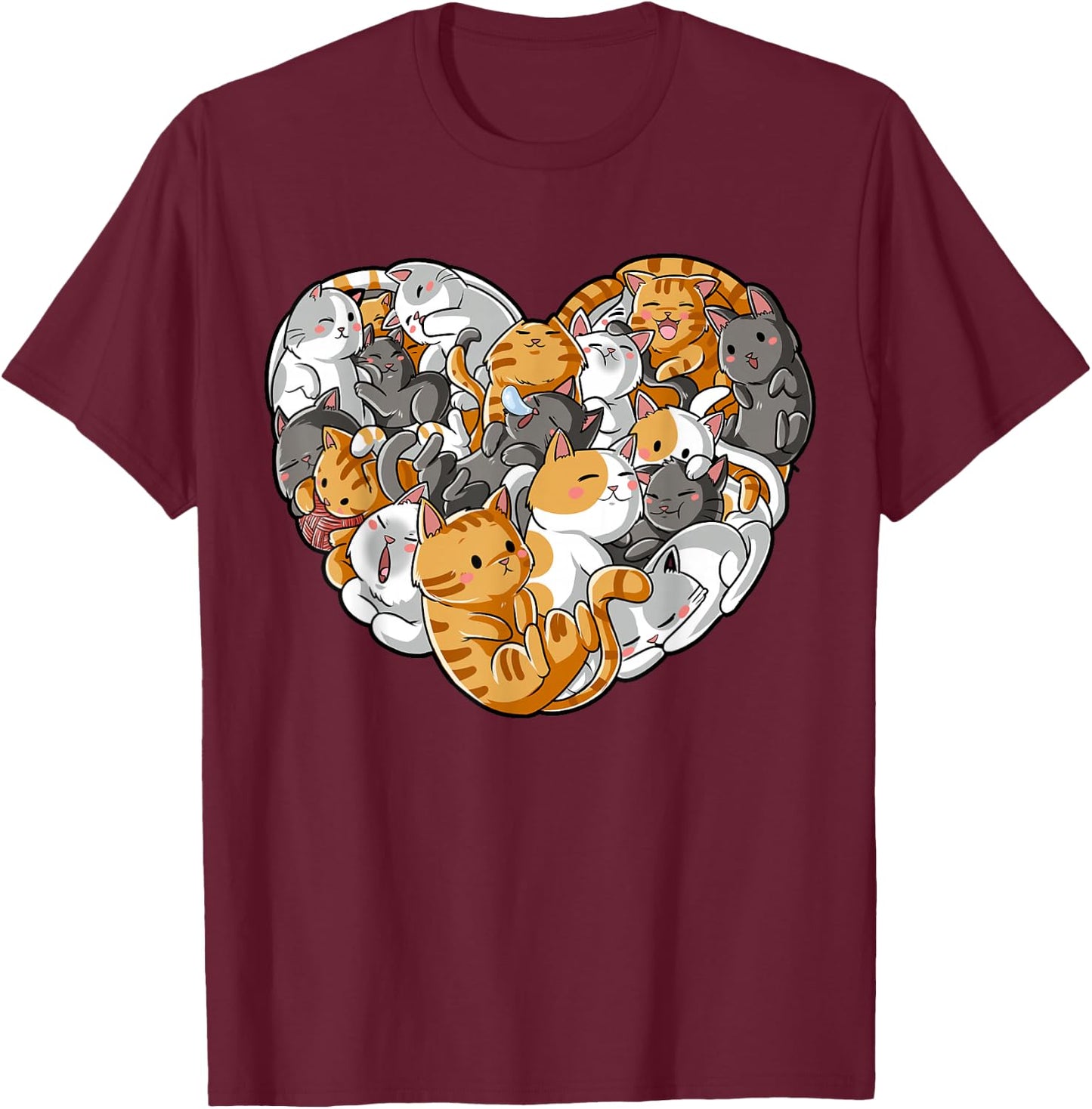 Cat Heart Valentines Day Girls Women Kitty Kitten Lovers T-Shirt - T-Shirt | Maroon