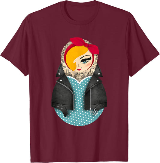 Matryoshka Jayne / Pin-up / Dots / Rockabilly Dress T-Shirt - T-Shirt | Maroon