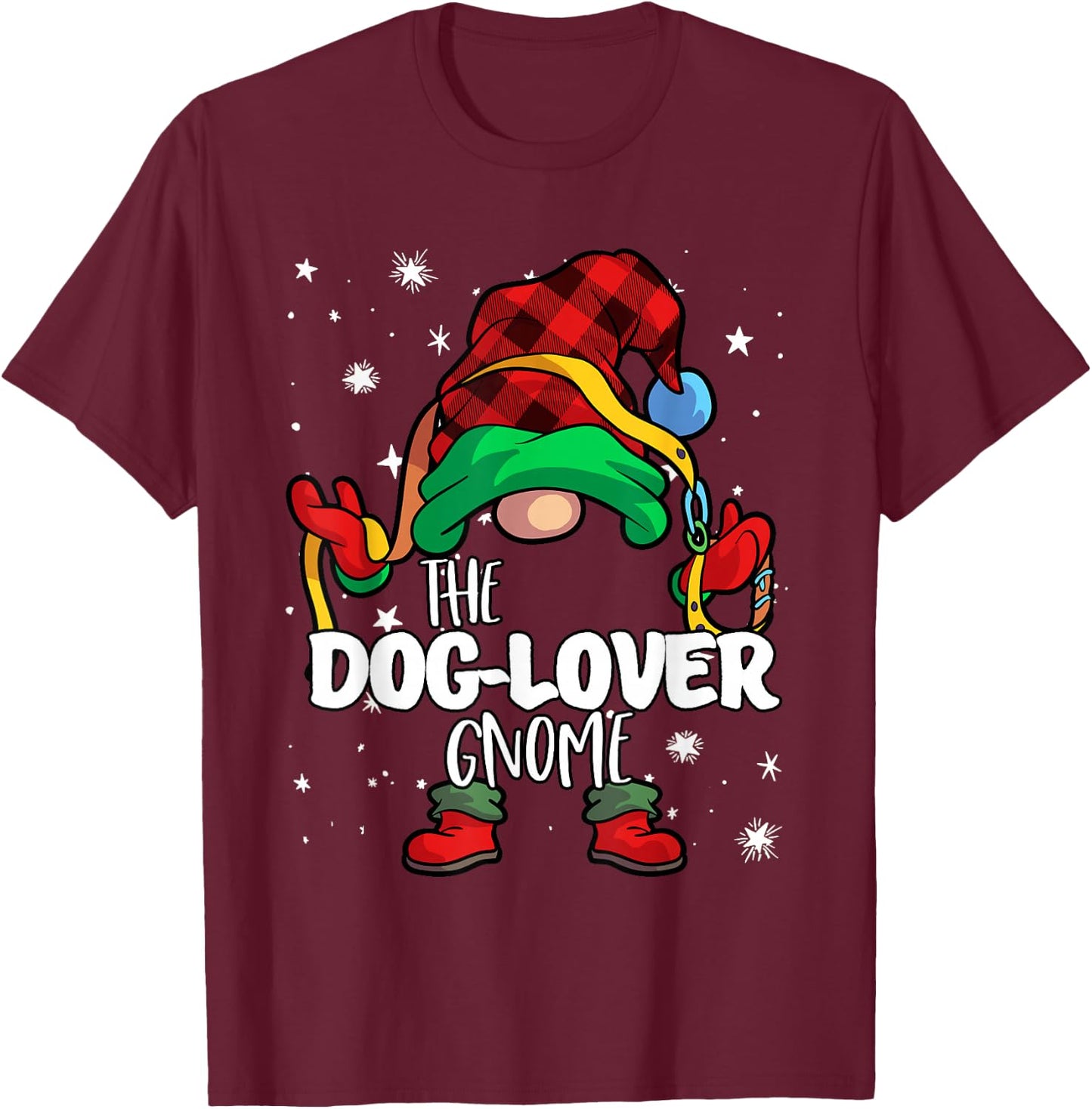 Dog Lover Gnome Red Buffalo Plaid Matching Family Christmas T-Shirt - T-Shirt | Maroon