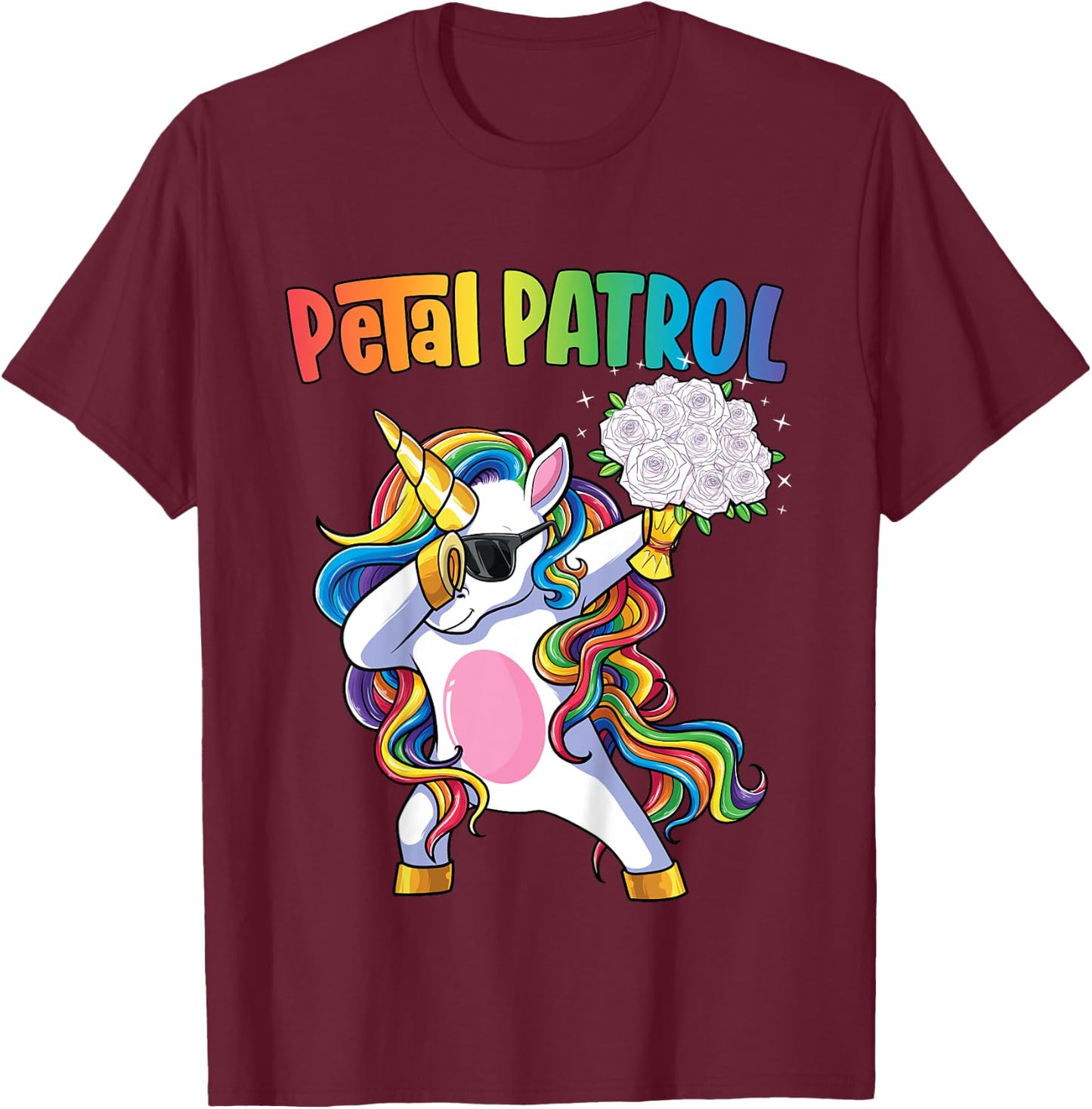 Petal Patrol Shirt Flower Girl Unicorn Girls Wedding T-Shirt - T-Shirt | Maroon