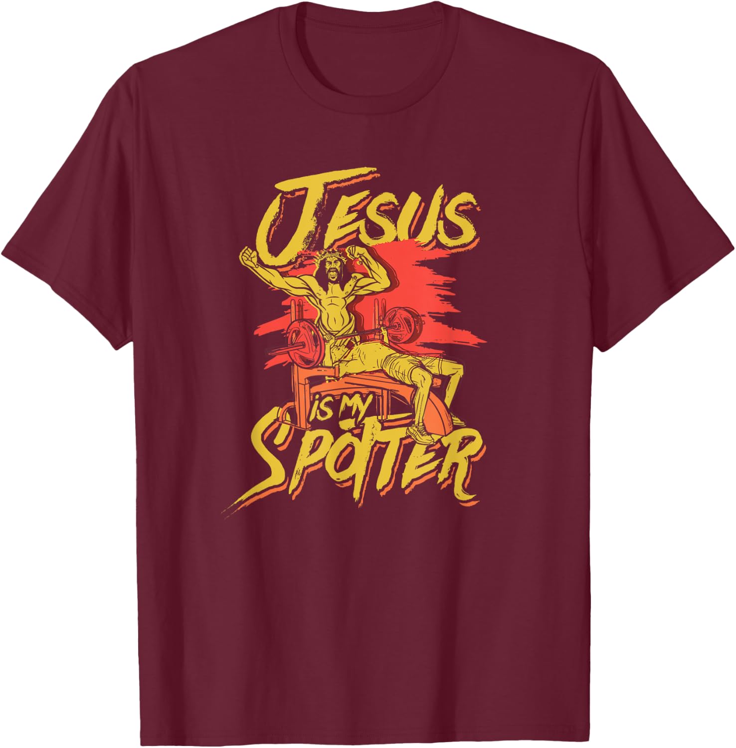 Jesus is my spotter -Jesus lifting and bodybuilding training T-Shirt - T-Shirt | Maroon