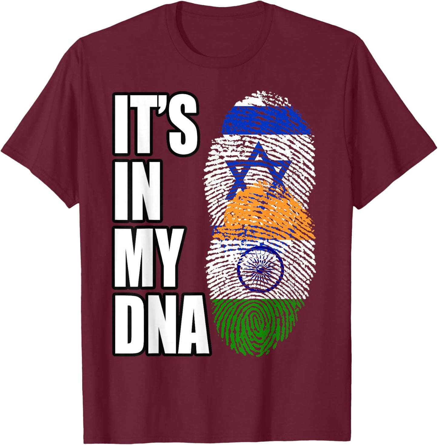 Indian And Israeli Mix DNA Flag Heritage T-Shirt - T-Shirt | Maroon