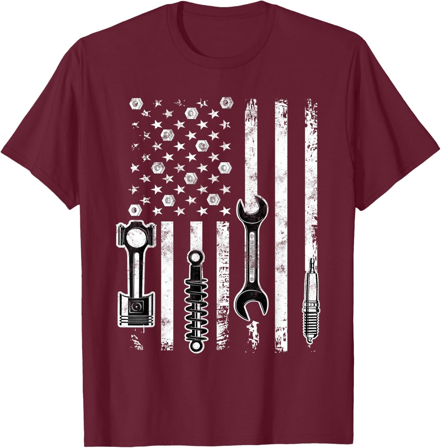 Patriotic Auto & Diesel Mechanic USA Flag Gift Mechanic T-Shirt - T-Shirt | Maroon