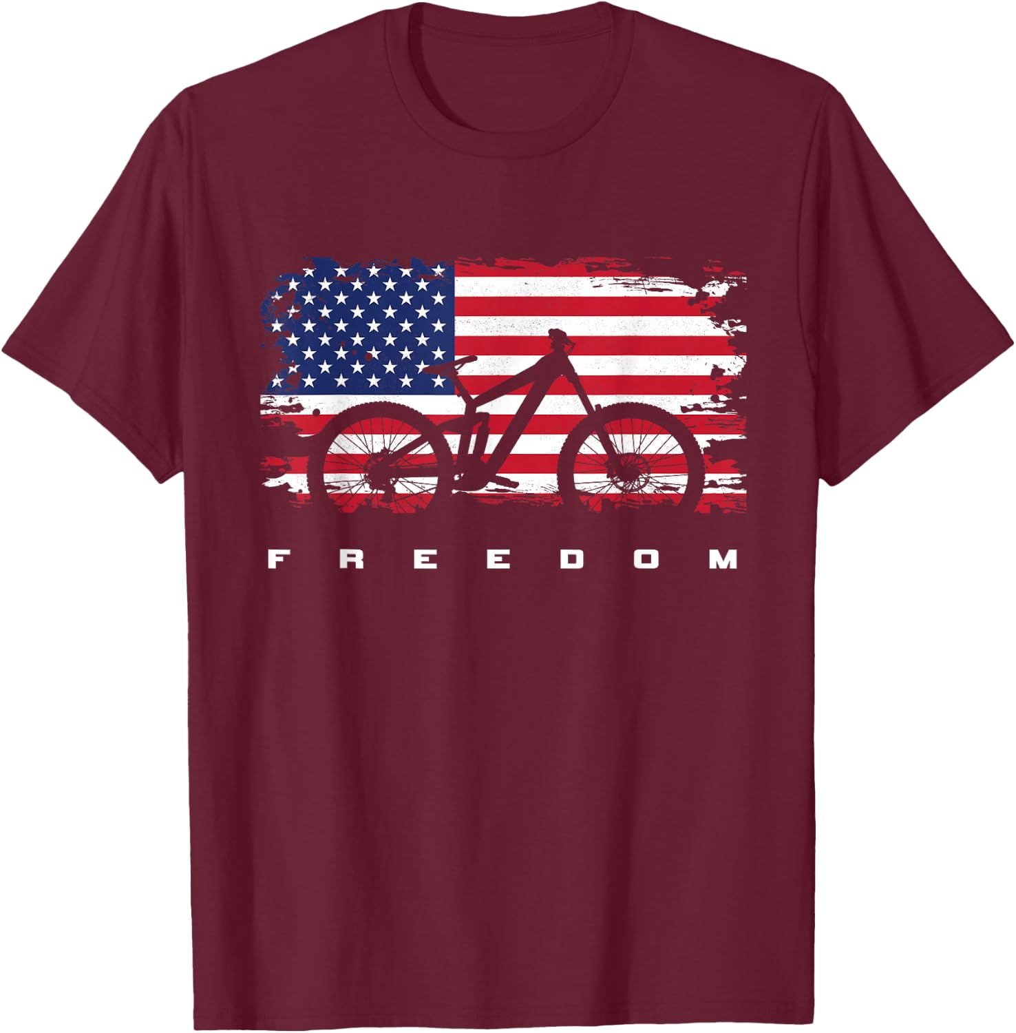 American Flag MTB Mountain Bike Apparel - Mountain Bike T-Shirt - T-Shirt | Maroon