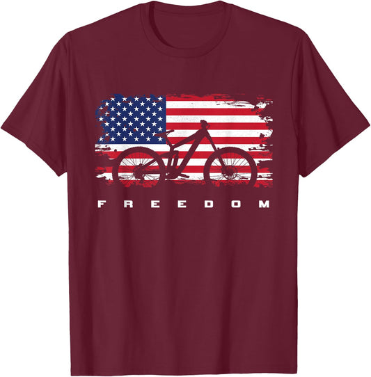 American Flag MTB Mountain Bike Apparel - Mountain Bike T-Shirt - T-Shirt | Maroon