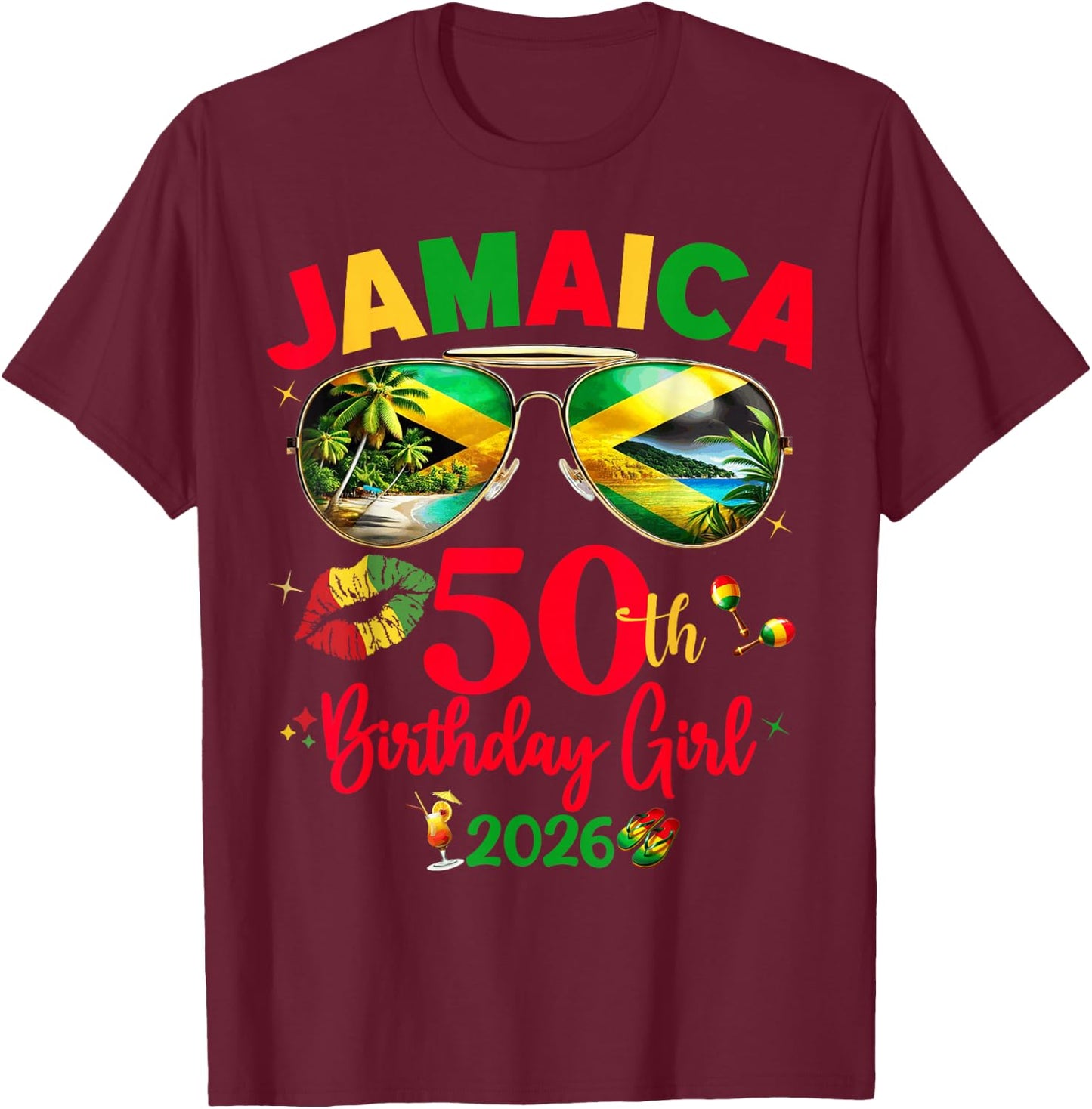 50th Birthday Girl Queen Jamaica Vacation Matching T-Shirt - T-Shirt | Maroon