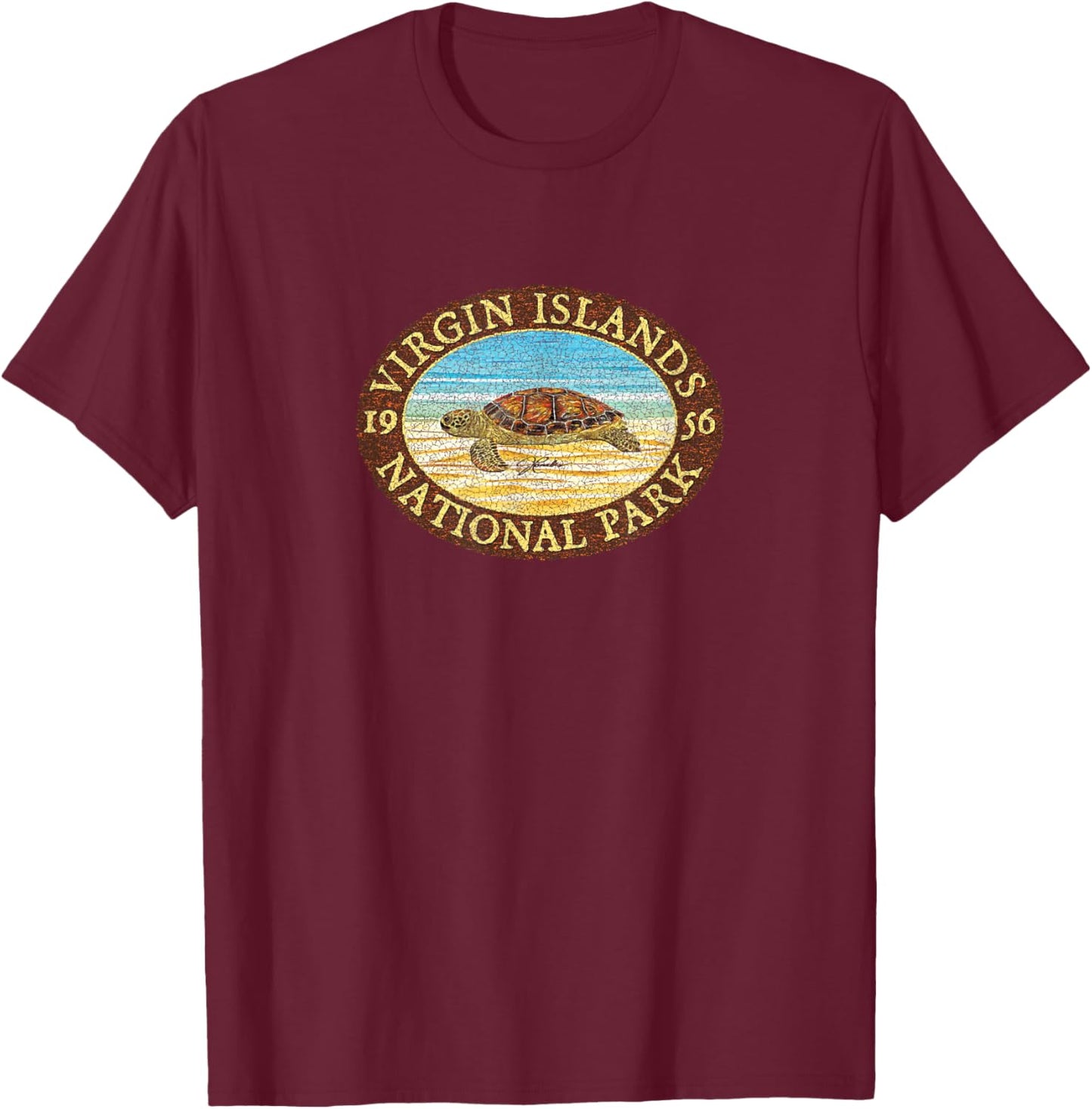 JCombs: Virgin Islands National Park, Sea Turtle on Beach T-Shirt - T-Shirt | Maroon
