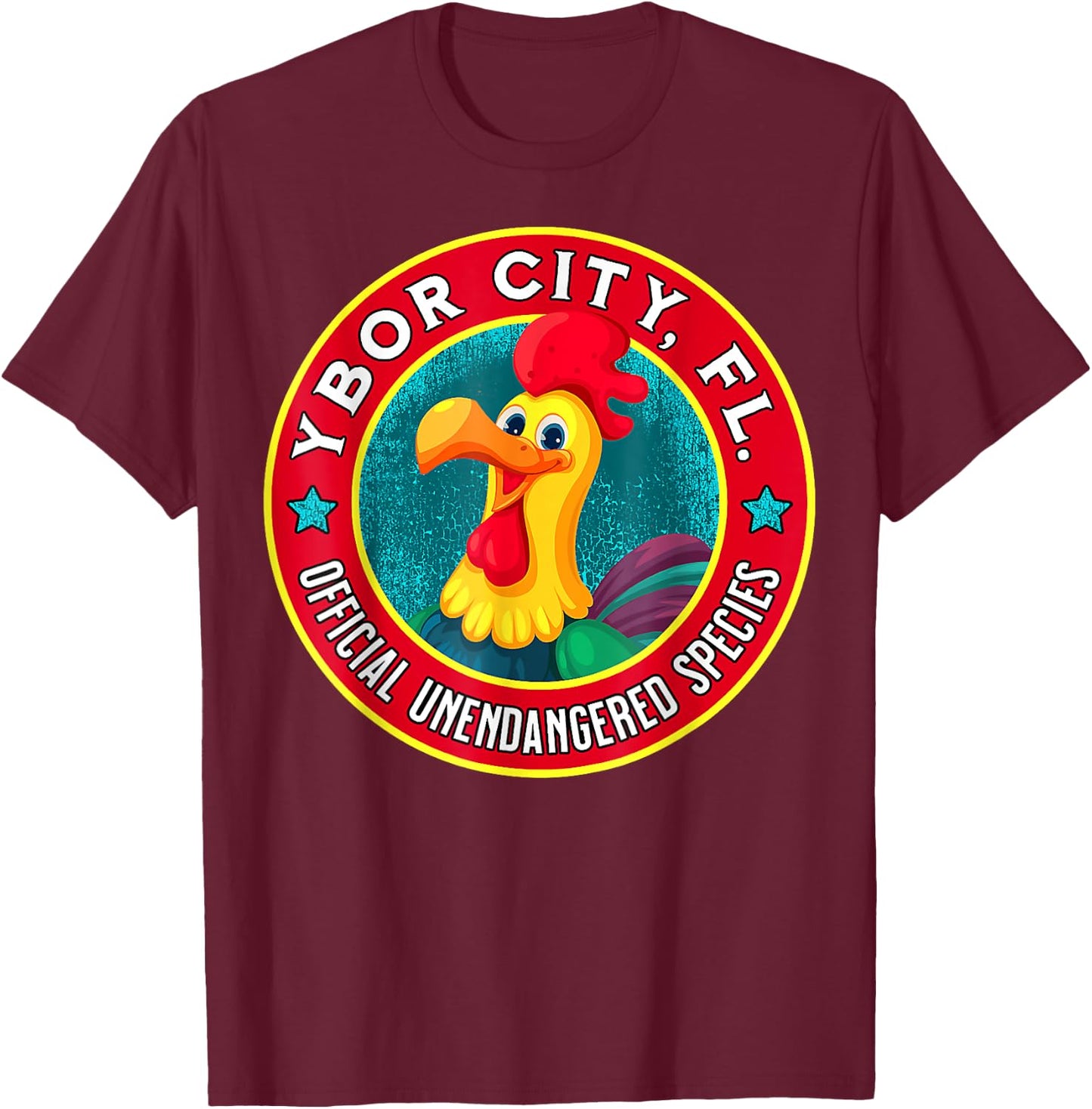 Ybor City Chicken Official Unendangered Species Souvenir T-Shirt - T-Shirt | Maroon