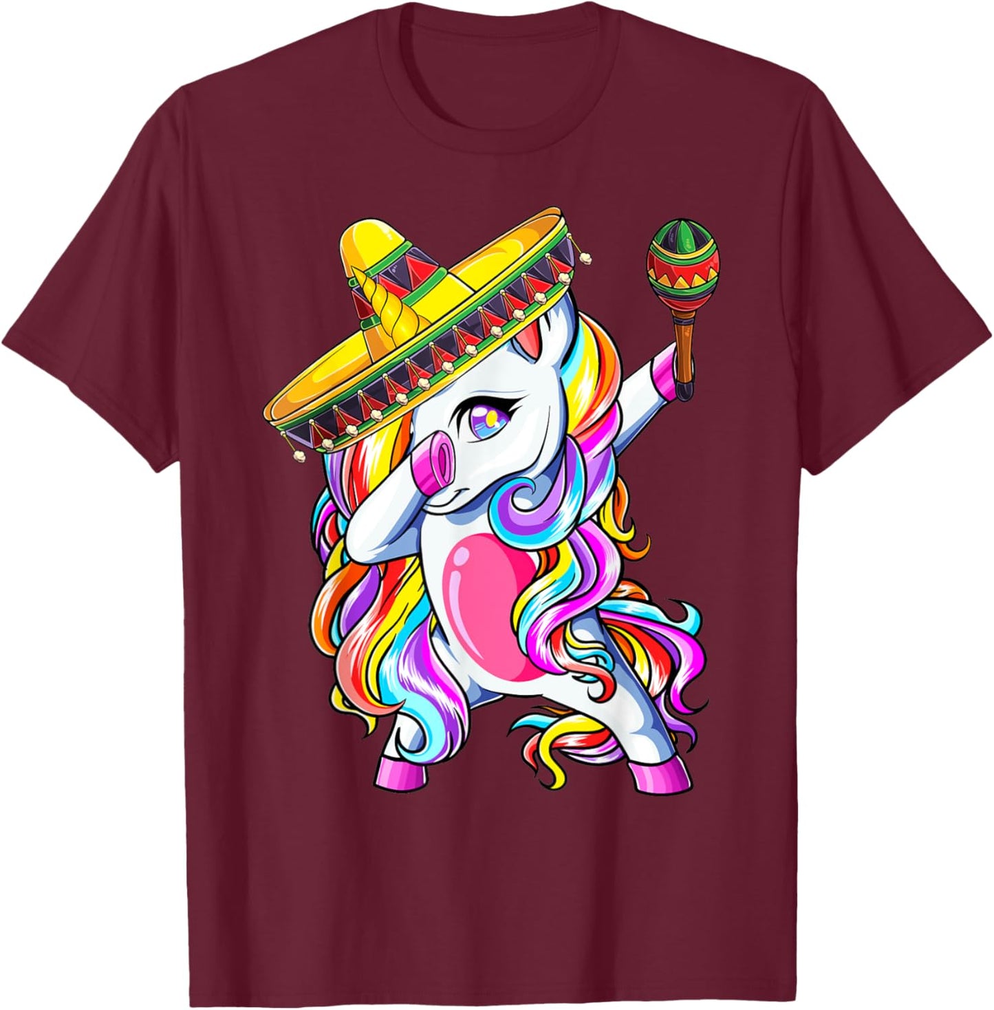 Dabbing Unicorn Cinco de Mayo Kids Girls Mexican Sombrero T-Shirt - T-Shirt | Maroon