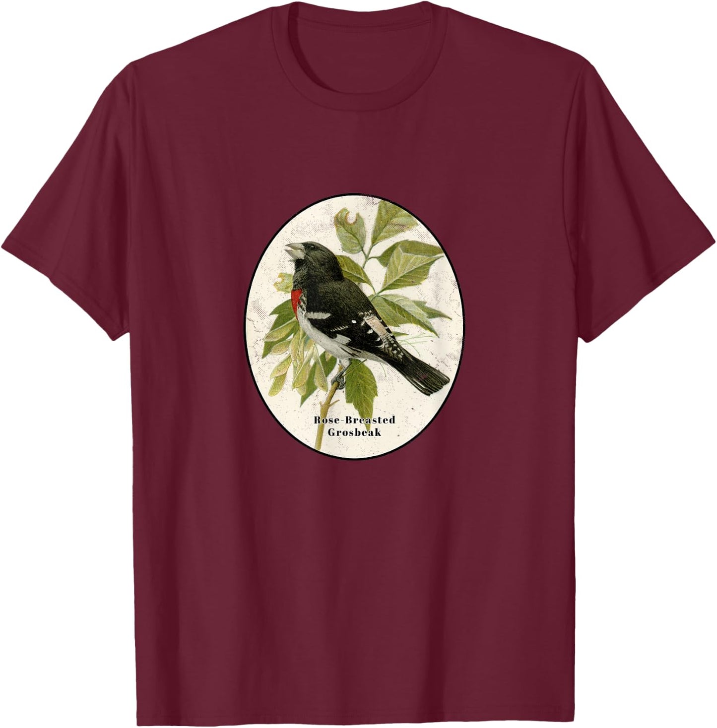 Retro Antique Rose-Breasted Grosbeak Vintage Bird Design T-Shirt - T-Shirt | Maroon