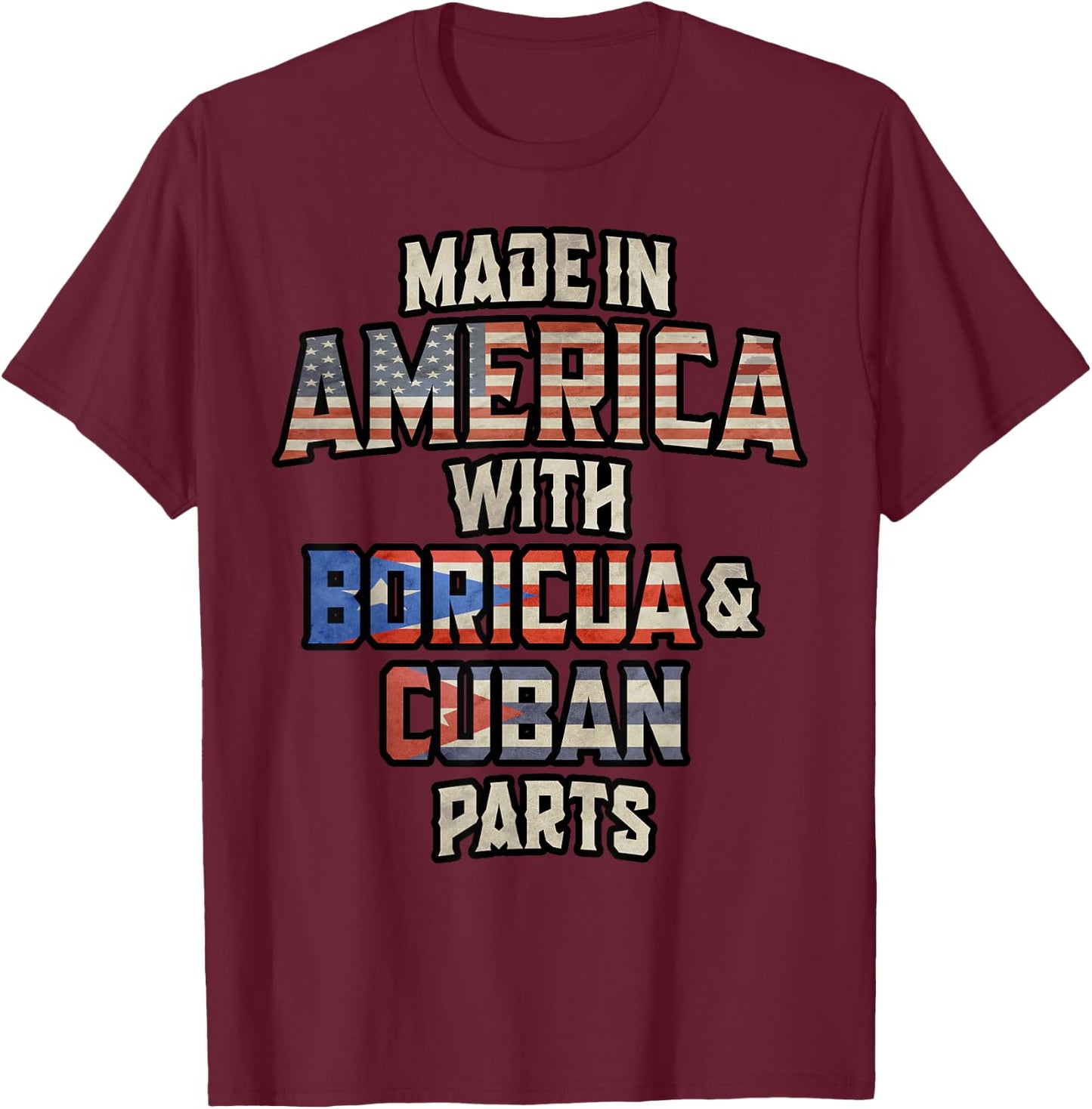 Puerto Rican And Cuban Made In America Mix Heritage Vintage T-Shirt - T-Shirt | Maroon
