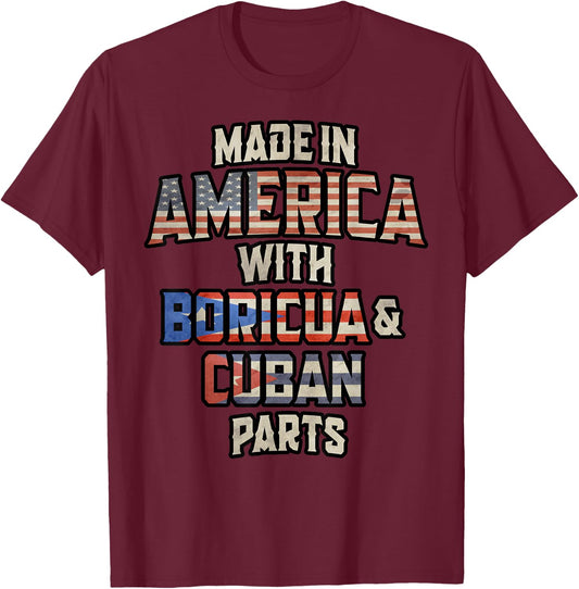 Puerto Rican And Cuban Made In America Mix Heritage Vintage T-Shirt - T-Shirt | Maroon