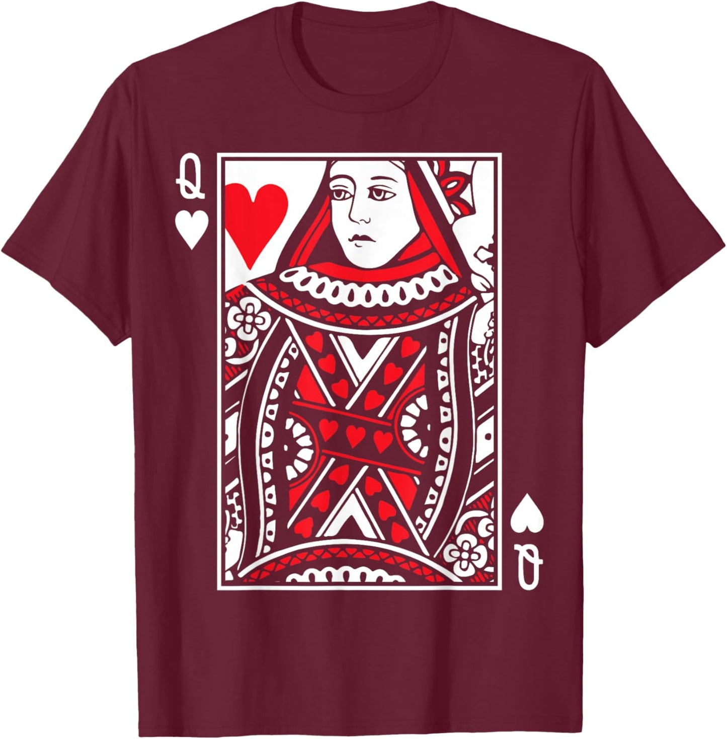Queen Of Hearts - Poker Cards Costume (King also Available) T-Shirt - T-Shirt | Maroon