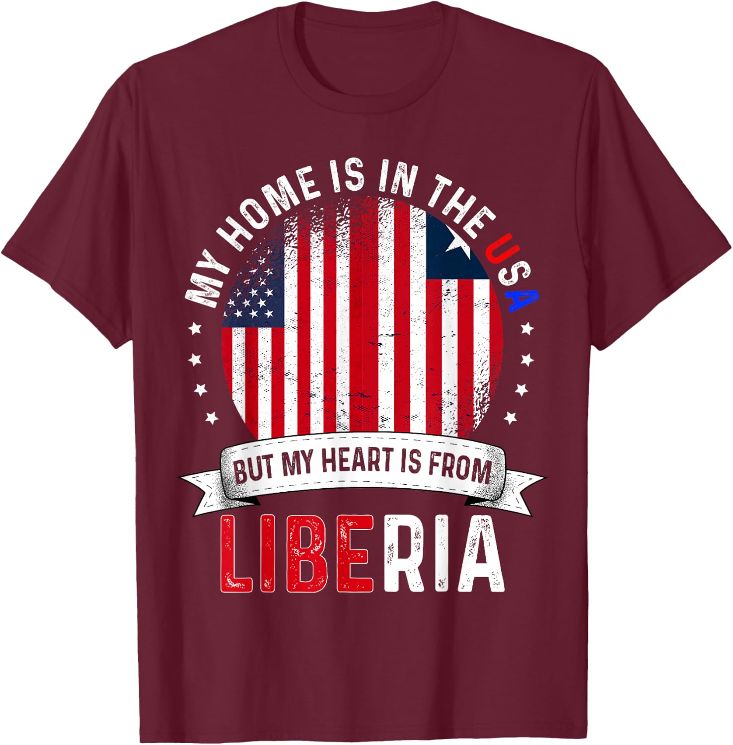Liberian American Patriot Heart is from Liberia Flag T-Shirt - T-Shirt | Maroon