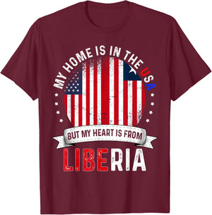 Liberian American Patriot Heart is from Liberia Flag T-Shirt - T-Shirt | Maroon